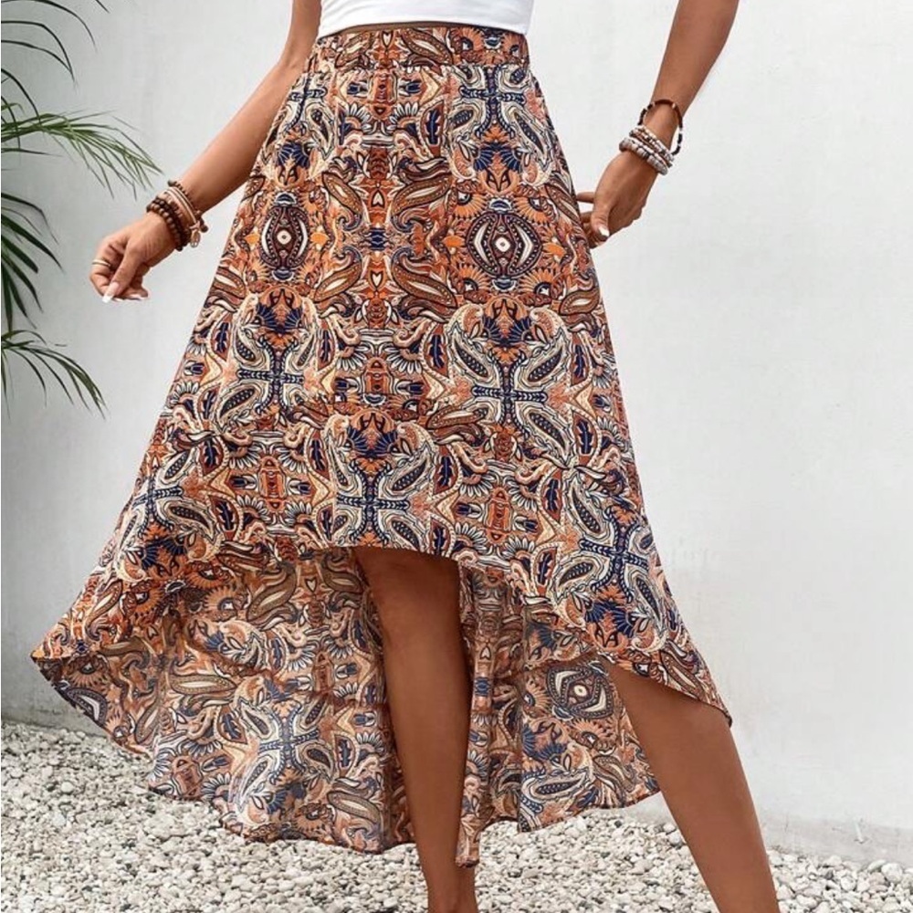 Women’s High Low Paisley Print High Waisted Pull-on Skirt Size XS - Picture 1 of 9